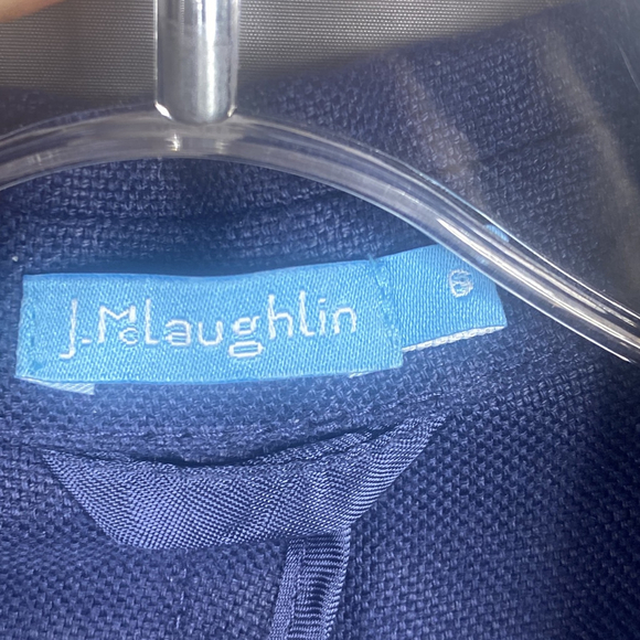 J McLaughlin Blazer Womens 6 Blue Linen Jacket Double Breasted Buttons Career - Picture 3 of 10